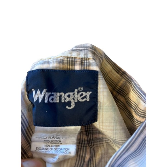 Wrangler Wrancher Pearl Snap Shirt Mens XL Brown/White Plaid Short Sleeve - Picture 6 of 6